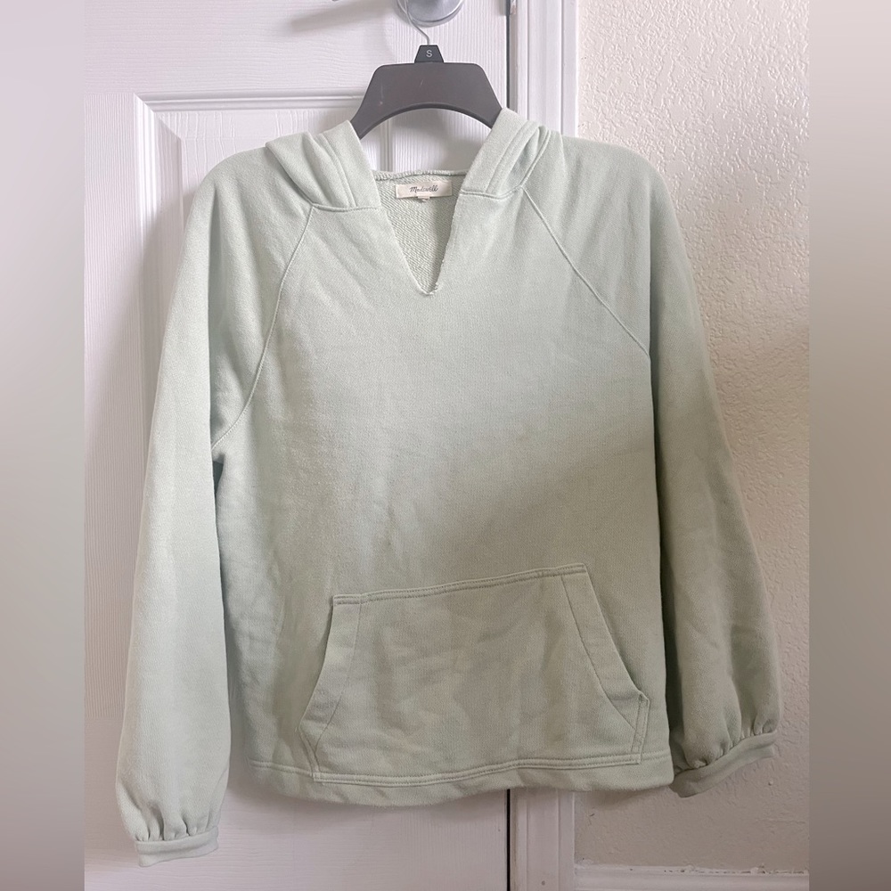 Madewell, XXS, but fits oversized, mint hoodie with bubble-sleeves.